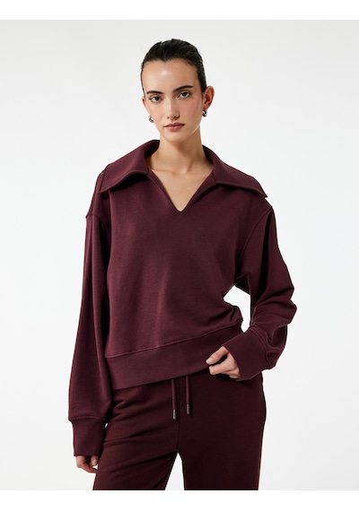 Koton Regular Fit Üç İplik Uzun Kollu Polo Yaka Sweatshirt Bordo 6wak10116ek Bordo
