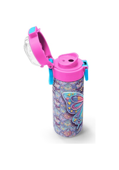 Coral High Kids Pastel Renkli Kelebek Desenli Pipetli Ve Direkt İçim Çelik Termos 500 Ml 38106 Pembe - Mavi