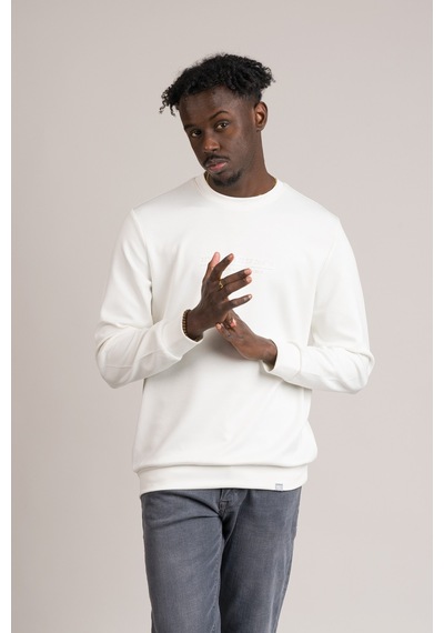 Slimfit Modal Kumaş Baharlık Sıfır Yaka Likralı Sweatshirt Beyaz