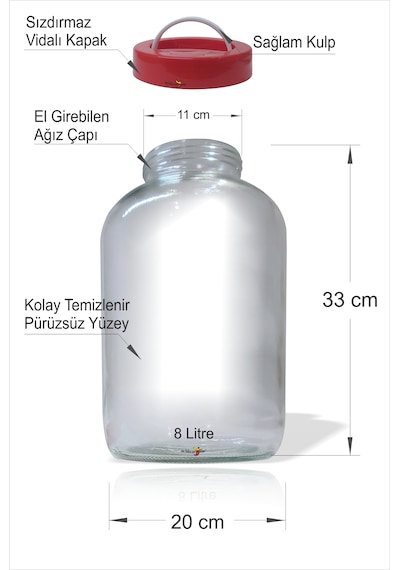 Büyük Şişman 8 Lt Litre Paşabahçe Şişecam Sızdırmaz Kapaklı Kulplu Turşu Baharat Sebze Meyve Reçel Salça Yoğurt Mayalama Saklama Kavanozu Şeffaf