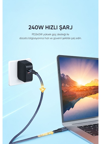 Thunderbolt 3/4  Usb4 Type-c Kablo 50 Cm, 240w Pd Hızlı Şarj, 40gbps Veri Aktarımı, 8k 60hz Görüntü, Daisy Chain, Örgülü Tam Fonksiyon Kablo U706b