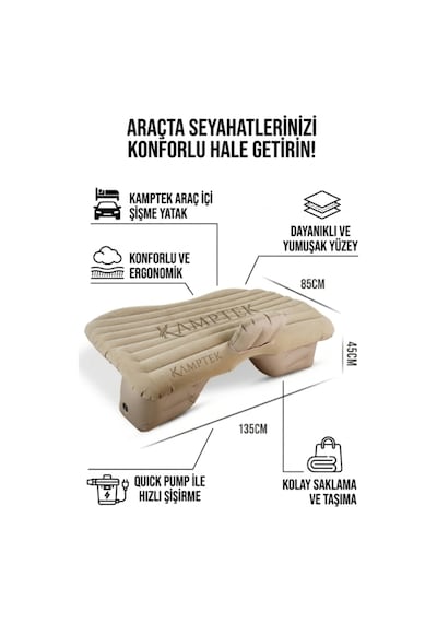 Taşınabilir Araç Arkası Şişme Yatak Seti - 12v Pompa Desteği Araba Yatağı Otomobil Arkası Şişme Seyahat Yatağı