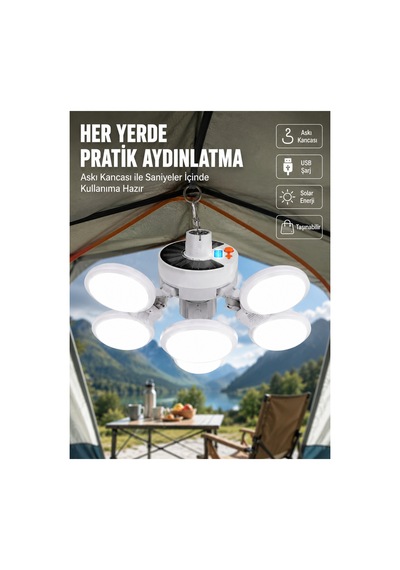 Usb Ve Solar Şarjlı Katlanabilir 5 Taraflı Led Lamba Çok Rnekli