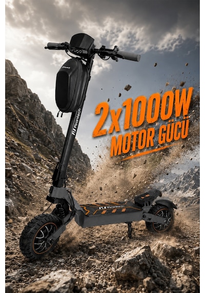 F1 Max Elektrikli Scooter 2000W Turuncu | Mobil Uygulama | Çift Amortisör | Uzun Menzil