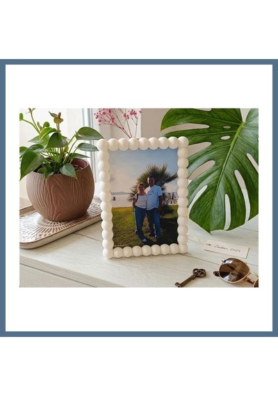 Buradabulabilirsin 3d Baskı İnci Baloncuk Fotoğraf Çerçevesi Boncuk Kenarlı Modern Fotoğraf Çerçevesi Masaüstü Beyaz Bbz