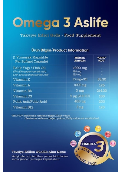 Omega 3 Aslife 30 Kapsül