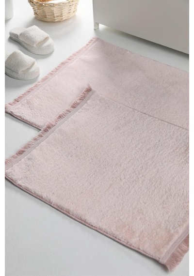 Buççin Online Mağaza Puffy Yumuşak Yıkanabilir Düz Saçaklı Peluş Kaydırmaz Taban 2'li Banyo Paspası Pembe 60x100-40x60 Po Çok Renkli