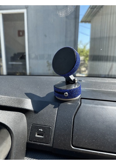 Kadınlara Özel Kristal Taşlı Saks Mavisi Araç Telefon Tutacağı Oto Telefon Tutucu