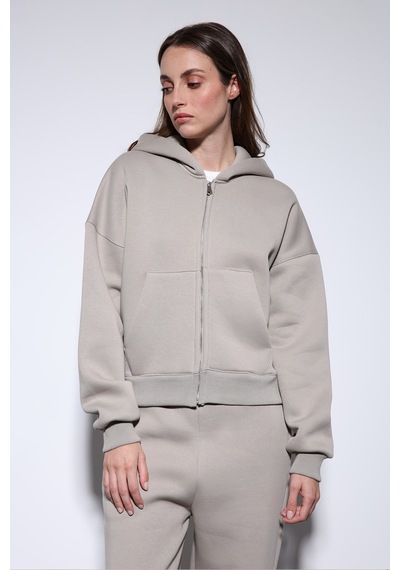 Antioch Fermuarlı Kapüşonlu Kadın Sweatshirt Açık Vizon
