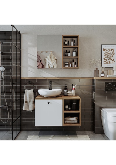 Lotus Lavabolu Mdf 75 Cm Çekmeceli Banyo Dolabı + Aynalı Üst Dlp Atlantik Çam - Beyaz Lotus Lavabolu Mdf 75 Cm Çekmeceli Banyo Dolabı + Aynalı Üst Dlp Atlantik Çam - Beyaz