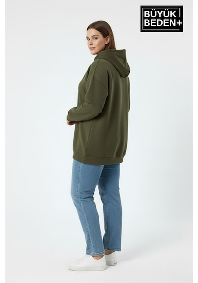 Süperlife Kadın Büyük Beden California 1974 Baskılı Kapüşonlu İnce Sweat Rahat Kalıp Hoodie Spr26bswk965 Haki