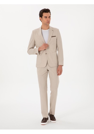 Cacharel Bej Slim Fit Çizgili Takım Elbise