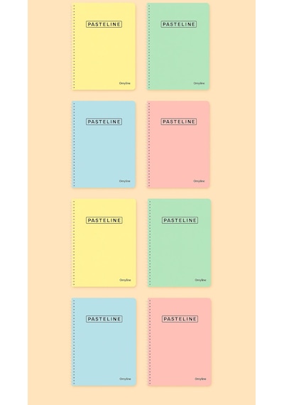 Pastel Renk A4 72 Yaprak 4 Kareli + 4 Çizgili Defter Seti