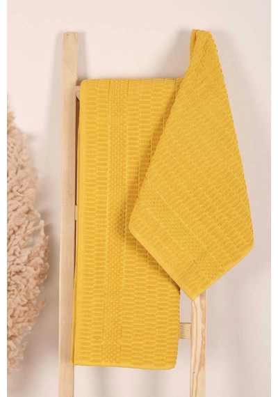 2 Parça Banyo Havlu Takımı %100 Pamuklu Çubuk Desen Sarı Çok Renkli