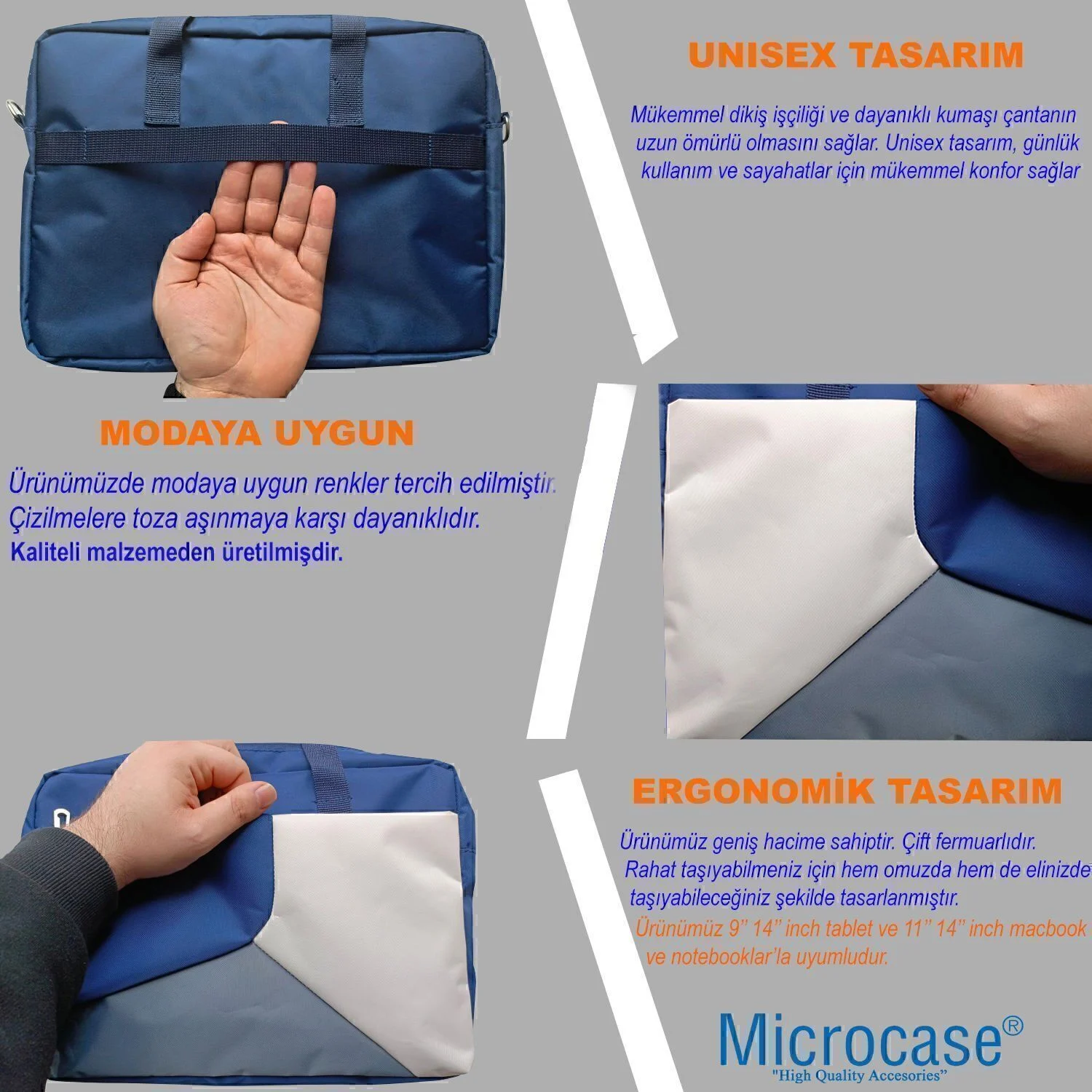 Microcase Honor Magicpad 4 12.3 İnch İle Uyumlu Tablet Çantası 2 Bölmeli Al4228 Lacivert Gri Krem Diğer
