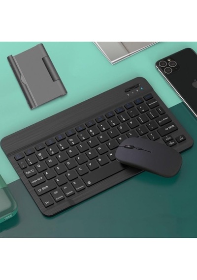 Mk-4 Kablosuz Ergonomik Apple-android-windows Manyetik Tablet Kılıf Uyumlu Klavye Mouse Kiti Türkçe Q Klavye Siyah