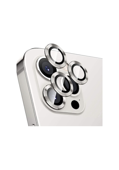 Apple Uyumlu   iPhone 14 Pro Max Kamera Koruyucu Lens Mercek Metal Çerçeveli 3lü Set Gümüş Gri Silver