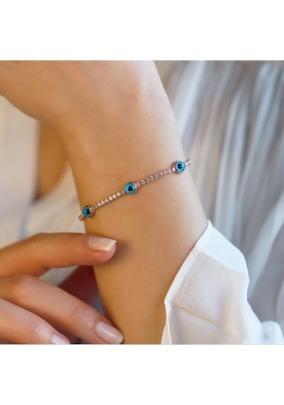 Göz Figürlü Zirkon Taşlı Rose Gold Kaplama Su Yolu Bileklik Gümüş