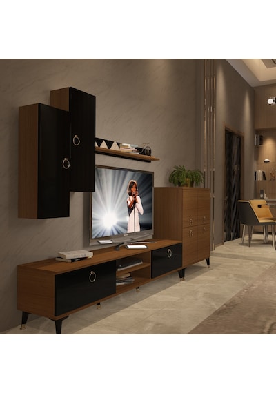 Decoraktiv Eko 6 Mdf Dvd Gold Tv Ünitesi Tv Sehpası Ceviz - Siyah