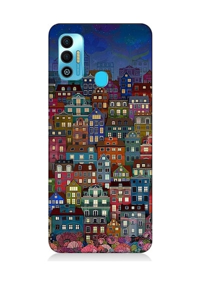 Tecno Spark 7t Uyumlu Minyatür Evler Ve Gece Desenli Silikon Kılıf
