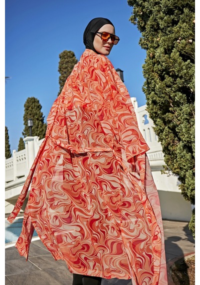 Remsa Mayo Remsa Tesettür Mayo Üzerine Tek Kaftan Kimono Pareo Rp007 Melis Turuncu