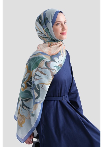 Armine Elegance Pamuk - İpek Şal As559 Saks Mavi