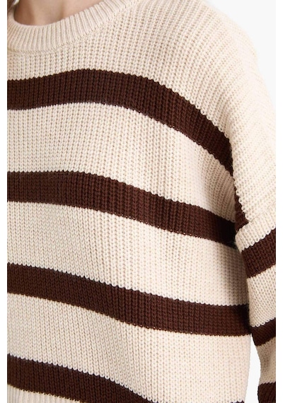 Defacto Coool Oversize Geniş Kalıp Bisiklet Yaka Çizgili Triko Kazak X4931az25wnbg644 Bej