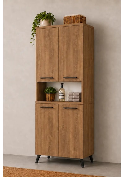 Reyo Enda Home Listra 4 Kapaklı Çok Amaçlı Dolap 170,8 Cm, Raflı, Ayaklı Depolama Dolabı - Atlantik Çam Reyo Enda Home Listra 4 Kapaklı Çok Amaçlı Dolap 170,8 Cm, Raflı, Ayaklı Depolama Dolabı - Atlantik Çam
