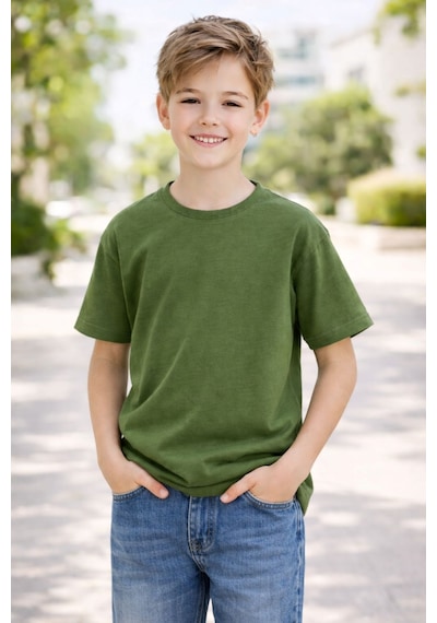 Zuzunga Unisex Basic Kısa Kollu Çocuk T-shirt Haki