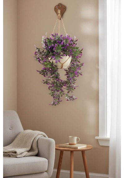 Yapay Çiçek Dev Sarkan Defne Buketi Dekoratif Sarkan Çiçek Güneşe Dayanıklı Uv Katkılı 60 35cm Lila
