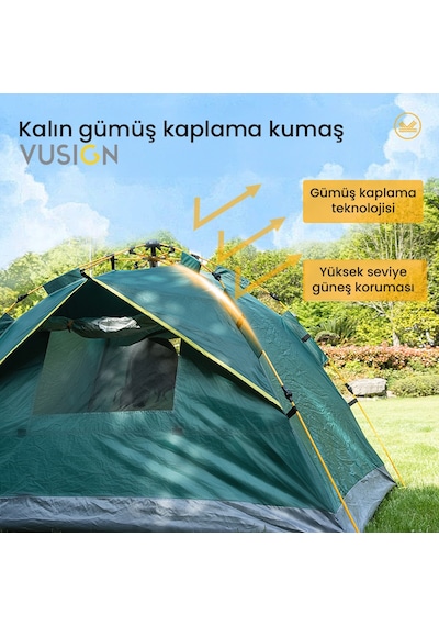 Vusıgn Otomatik Kamp Çadırı 2 Kişilik Kolay Kurulum 200x148 Cm Outdoor Çadır Vs4001-gn Yeşil