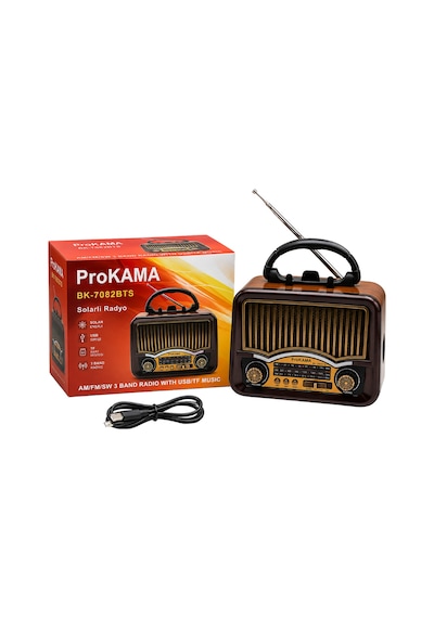 Prokama Bk-7082bts Solar Enerjili Şarjlı Nostaljik Retro Radyo