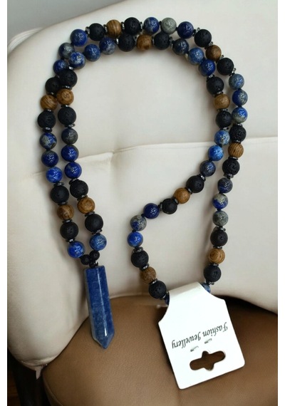 Lapis Lazulli Taşı Lav Taşı Hemait Taşı Venge Kolye 65 Cm Doğal Taş Kolye 65 Cm Renkli Renkli