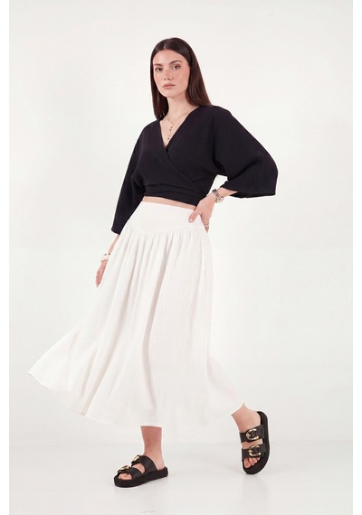 Lela Pamuklu Regular Fit Bağlamalı Crop Kimono Bayan Kimono 668yl2783 Siyah