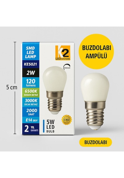 K2 Led Kes021 2w Dimmer Led Ampul 120 Lumen 6500k Beyaz Işık E14 Duy 20.000 Saat