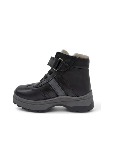 Tekiner Hakiki Deri Gerçek Kürklü Unisex Çocuk 3 Çizgi Bot Siyah
