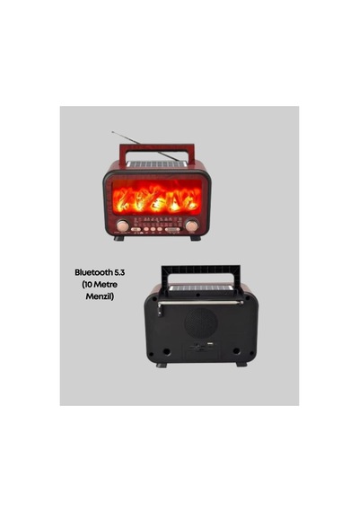 Şömine Alev Işıklı Solar Bluetooth Hoparlör 7w Güçlü Ses Fm Radyo - Glst5360-6370 Renkli