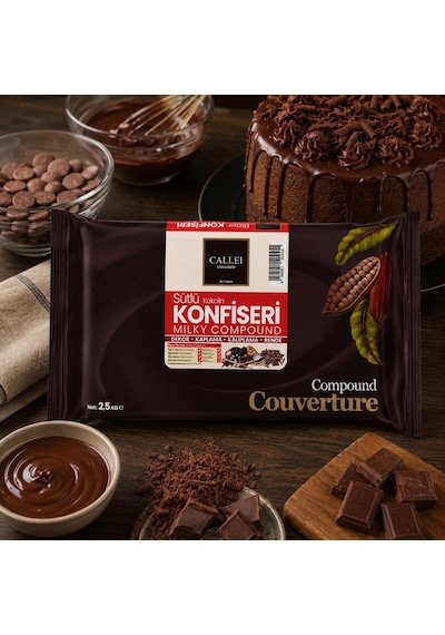 Callei Chocolate Sütlü Konfiseri Kokolin Blok 2,5 Kg Pasta, Tatlı Ve Çikolata Kaplamaları İçin Yoğun Sütlü Kokolin