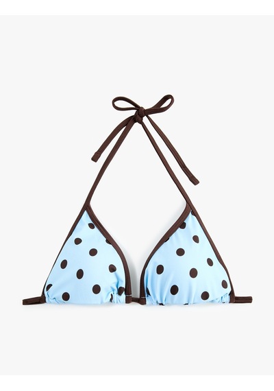 Koton Kontrast Detaylı Biyeli Puantiyeli Üçgen Bikini Üstü Mavi Desenli 6sak10286mm