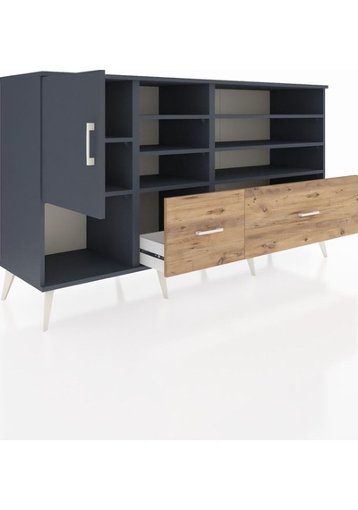 Hyperion Konsol 8 Raflı 2 Çekmeceli Tek Kapaklı 176x44x99 Antras Antrasit-antrasit/çam Hyperion Konsol 8 Raflı 2 Çekmeceli Tek Kapaklı 176x44x99 Antras Antrasit-antrasit/çam