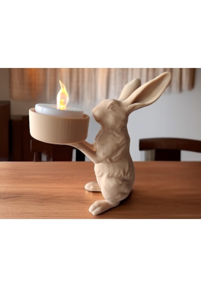 Hediyelik Doğal Tavşan Figürü 15 Cm Modern Masaüstü Ev Dekoru Mum Led