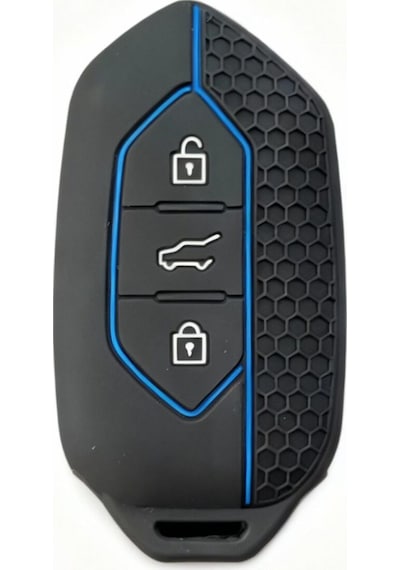 Gma Keys Togg T10x T10f 3 Tuşlu Smart Petek Desenli Koruma Anahtar Kılıfı Mavi Siyah Renk