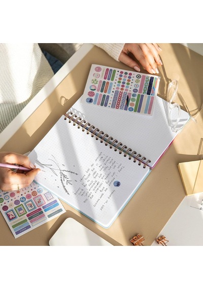 17x24 Spiralli Lastikli Sert Kapak Noktalı Not Defteri - Çiçek