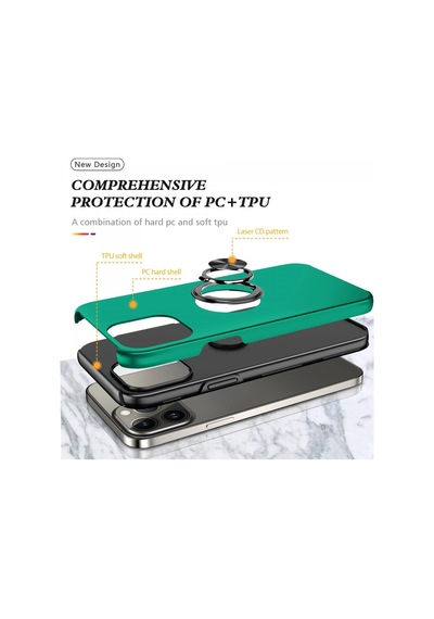 Newface Apple iPhone Uyumlu 13 Pro Max Kılıf Elit Yüzüklü Kapak Semeglbl - 30 - Yeşil