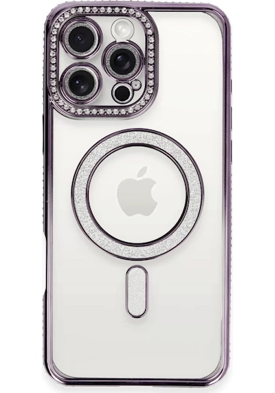 Newface Apple iPhone Uyumlu 16 Pro Kılıf Joke Simli Magneticsafe Kılıf - Derin Mor