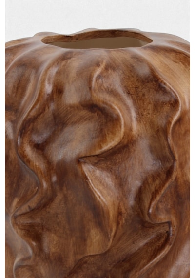 Serenité Ahşap Dalgalı Sarmaşık Desenli Seramik Vazo 18x25.5 Cm Kahverengi