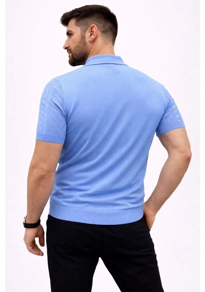 Erkek Yazlık Triko Tişört Kısa Kol Polo Yaka Düğmeli T-shirt - Bebek Mavisi Bebe Mavisi