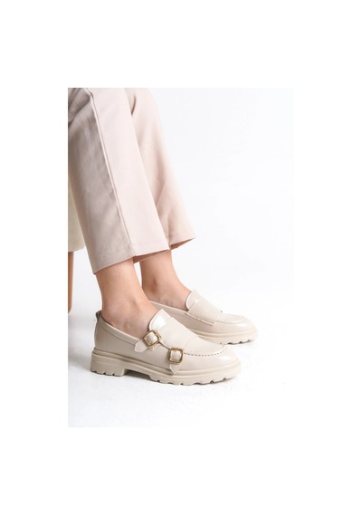 Sermoda Loafer Kadın Ayakkabı - Makosen Tokalı Casual Günlük Kadın Ayakkabı Ten Rugan