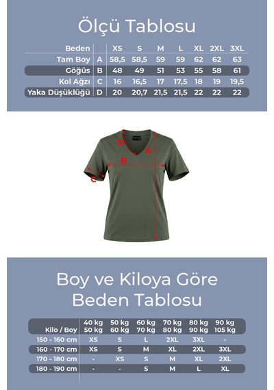 Goffra Kadın Vision V Yaka Premium Kalite Yoğun Dokulu Pamuklu T-shirt Haki W102-r0220-06