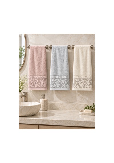 Sarmaşık Desenli Havlu 50x90 Cm 3 Lü Set %100 Pamuk - Pastel Breeze Çok Renkli